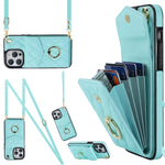菱形紋理卡包手機殼附長掛繩，適用於 iPhone 14 Pro Max、iPhone 13 Pro Max、iPhone 13 Pro、iPhone 13、iPhone 12 / 12 Pro、iPhone 12 Pro Max
