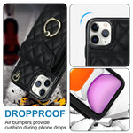 菱形紋理卡包手機殼附長掛繩，適用於 iPhone 11 Pro Max、iPhone 11、iPhone 11 Pro、iPhone XR、iPhone XS Max
