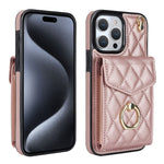 Rhombic Texture Card Bag Phone Case with Long Lanyard, For iPhone 15 Pro, For iPhone 15 Plus, For iPhone 15, For iPhone 14 Plus, For iPhone 14, For iPhone 14 Pro