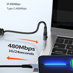 彎頭彈簧充電數據線，長度：1.5m，Type-C 轉 8 Pin，Type-C 轉 8 Pin + Type-C