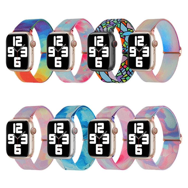 彩繪圖案尼龍替換錶帶，適用於 Apple Watch SE 2023 44mm，適用於 Apple Watch Ultra 49mm，適用於 Apple Watch SE 2023 40mm，適用於 Apple Watch 8 41mm，適用於 Apple Watch 8 45mm，適用於 Apple Watch Ultra 2 49mm