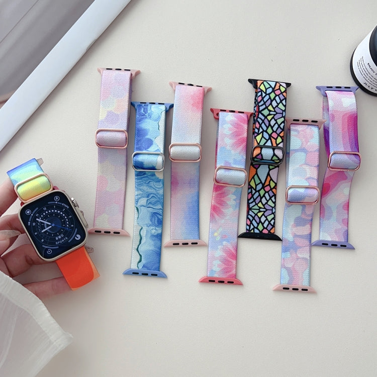 彩繪圖案尼龍替換錶帶，適用於 Apple Watch SE 2023 44mm，適用於 Apple Watch Ultra 49mm，適用於 Apple Watch SE 2023 40mm，適用於 Apple Watch 8 41mm，適用於 Apple Watch 8 45mm，適用於 Apple Watch Ultra 2 49mm