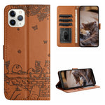 貓咪壓紋皮革手機殼附掛繩，適用於 iPhone 11 Pro，適用於 iPhone XS Max，適用於 iPhone X，適用於 iPhone 7 Plus / 8 Plus