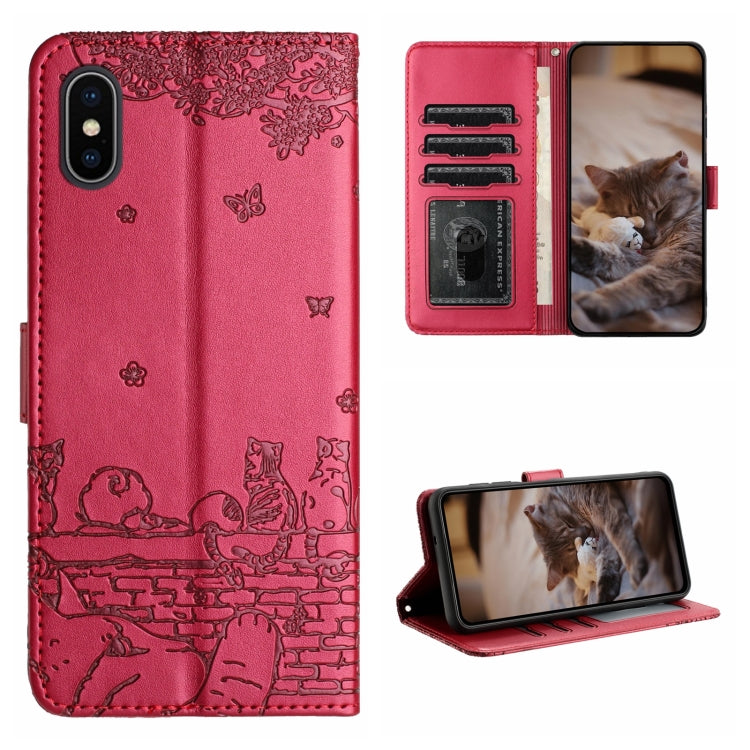 貓咪壓紋皮革手機殼附掛繩，適用於 iPhone 11 Pro，適用於 iPhone XS Max，適用於 iPhone X，適用於 iPhone 7 Plus / 8 Plus