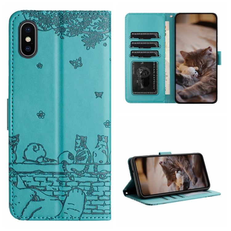 貓咪壓紋皮革手機殼附掛繩，適用於 iPhone 11 Pro，適用於 iPhone XS Max，適用於 iPhone X，適用於 iPhone 7 Plus / 8 Plus