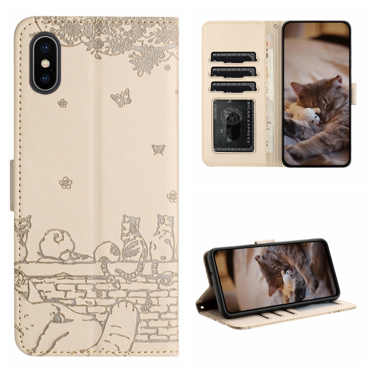 貓咪壓紋皮革手機殼附掛繩，適用於 iPhone 11 Pro，適用於 iPhone XS Max，適用於 iPhone X，適用於 iPhone 7 Plus / 8 Plus