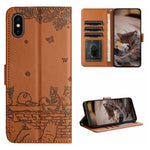 貓咪壓紋皮革手機殼附掛繩，適用於 iPhone 11 Pro，適用於 iPhone XS Max，適用於 iPhone X，適用於 iPhone 7 Plus / 8 Plus