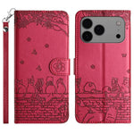 貓咪壓紋皮革手機殼附掛繩，適用於 iPhone 16e / 17e，適用於 iPhone 17 Pro Max，適用於 iPhone 17 Pro，適用於 iPhone 17，適用於 iPhone Air，適用於 iPhone 16 Pro Max，適用於 iPhone 16 Pro，適用於 iPhone 16 Plus，適用於 iPhone 16