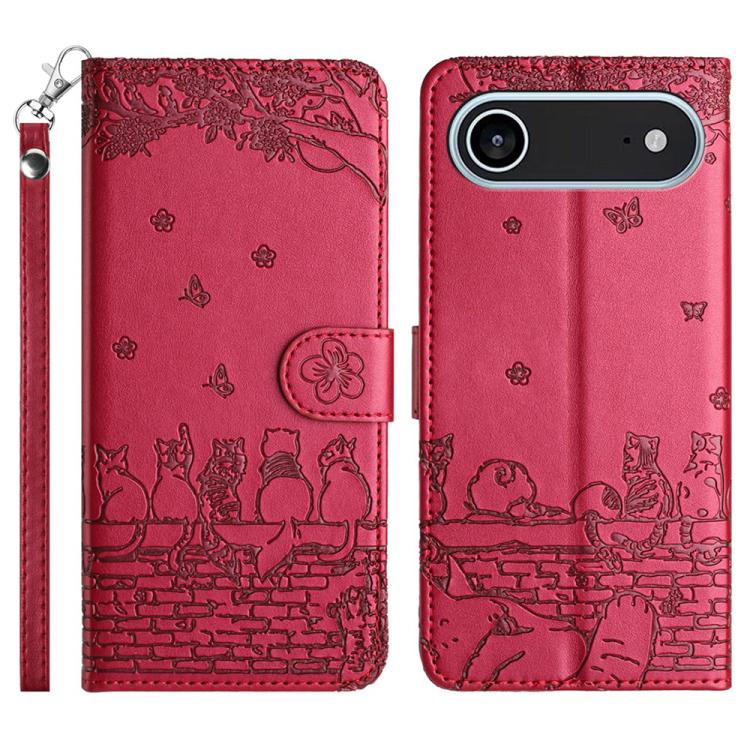 貓咪壓紋皮革手機殼附掛繩，適用於 iPhone 16e / 17e，適用於 iPhone 17 Pro Max，適用於 iPhone 17 Pro，適用於 iPhone 17，適用於 iPhone Air，適用於 iPhone 16 Pro Max，適用於 iPhone 16 Pro，適用於 iPhone 16 Plus，適用於 iPhone 16