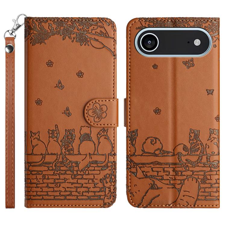貓咪壓紋皮革手機殼附掛繩，適用於 iPhone 16e / 17e，適用於 iPhone 17 Pro Max，適用於 iPhone 17 Pro，適用於 iPhone 17，適用於 iPhone Air，適用於 iPhone 16 Pro Max，適用於 iPhone 16 Pro，適用於 iPhone 16 Plus，適用於 iPhone 16