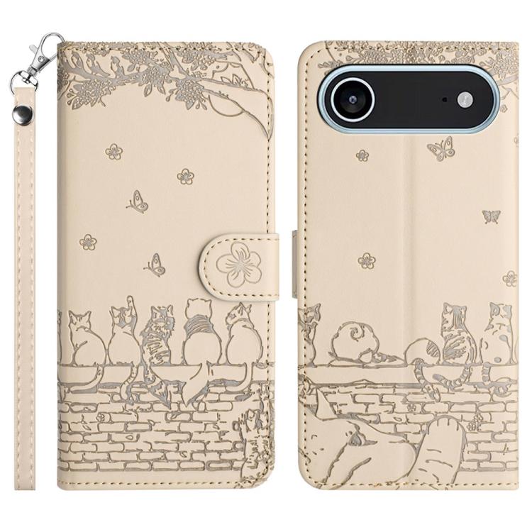 貓咪壓紋皮革手機殼附掛繩，適用於 iPhone 16e / 17e，適用於 iPhone 17 Pro Max，適用於 iPhone 17 Pro，適用於 iPhone 17，適用於 iPhone Air，適用於 iPhone 16 Pro Max，適用於 iPhone 16 Pro，適用於 iPhone 16 Plus，適用於 iPhone 16