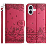 貓咪壓紋皮革手機殼附掛繩，適用於 iPhone 16e / 17e，適用於 iPhone 17 Pro Max，適用於 iPhone 17 Pro，適用於 iPhone 17，適用於 iPhone Air，適用於 iPhone 16 Pro Max，適用於 iPhone 16 Pro，適用於 iPhone 16 Plus，適用於 iPhone 16