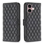 鑽石格紋錢包翻蓋皮革手機殼，適用於 iPhone 17e / 16e、iPhone 17 Pro Max、iPhone 17 Pro、iPhone 17、iPhone Air、iPhone 16 Pro Max、iPhone 16 Pro、iPhone 16 Plus