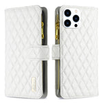 鑽石格紋拉鍊錢包皮革翻蓋手機殼，適用於 iPhone 17 Pro Max、iPhone 17 Pro、iPhone 17、iPhone Air、iPhone 16 Pro Max、iPhone 16 Pro、iPhone 16 Plus、iPhone 16