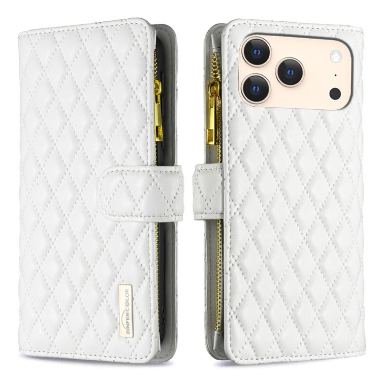鑽石格紋拉鍊錢包皮革翻蓋手機殼，適用於 iPhone 17 Pro Max、iPhone 17 Pro、iPhone 17、iPhone Air、iPhone 16 Pro Max、iPhone 16 Pro、iPhone 16 Plus、iPhone 16