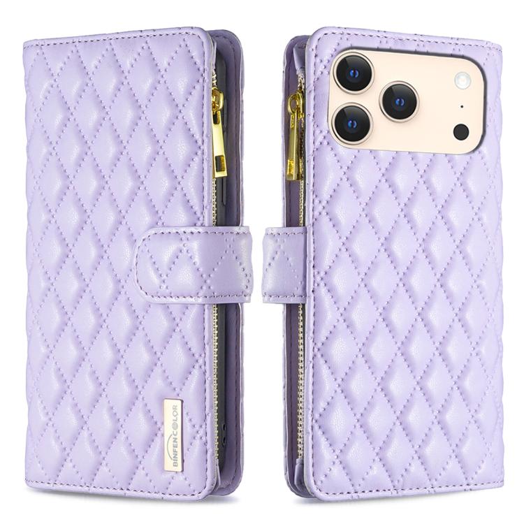 鑽石格紋拉鍊錢包皮革翻蓋手機殼，適用於 iPhone 17 Pro Max、iPhone 17 Pro、iPhone 17、iPhone Air、iPhone 16 Pro Max、iPhone 16 Pro、iPhone 16 Plus、iPhone 16