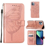 壓紋蝴蝶皮革手機殼，適用於 iPhone 16 Pro、iPhone 16 Plus、iPhone 16、iPhone 15 Pro Max、iPhone 15 Pro、iPhone 15 Plus