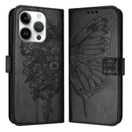 壓紋蝴蝶皮革手機殼，適用於 iPhone 16 Pro、iPhone 16 Plus、iPhone 16、iPhone 15 Pro Max、iPhone 15 Pro、iPhone 15 Plus