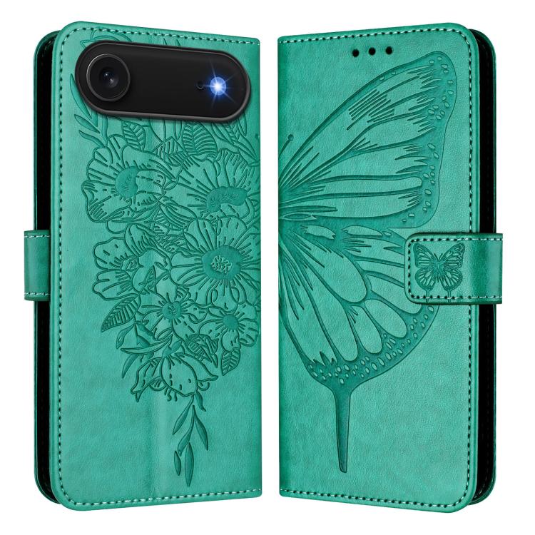 壓紋蝴蝶皮革手機殼，適用於 iPhone 17e / 16e、iPhone 17 Pro Max、iPhone 17 Pro、iPhone 17、iPhone Air、iPhone 16 Pro Max