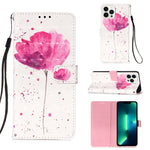 3D 繪畫橫向翻蓋皮革手機殼，適用於 iPhone 16 Pro、iPhone 16 Plus、iPhone 16、iPhone 15 Pro Max、iPhone 15 Pro、iPhone 15 Plus