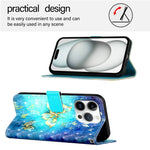 3D 繪畫橫向翻蓋皮革手機殼，適用於 iPhone 16 Pro、iPhone 16 Plus、iPhone 16、iPhone 15 Pro Max、iPhone 15 Pro、iPhone 15 Plus