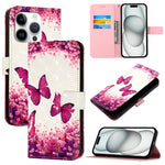 3D 繪畫橫向翻蓋皮革手機殼，適用於 iPhone 16 Pro、iPhone 16 Plus、iPhone 16、iPhone 15 Pro Max、iPhone 15 Pro、iPhone 15 Plus