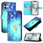 3D 繪畫橫向翻蓋皮革手機殼，適用於 iPhone 16 Pro、iPhone 16 Plus、iPhone 16、iPhone 15 Pro Max、iPhone 15 Pro、iPhone 15 Plus