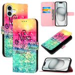 3D 繪畫橫向翻蓋皮革手機殼，適用於 iPhone 16 Pro、iPhone 16 Plus、iPhone 16、iPhone 15 Pro Max、iPhone 15 Pro、iPhone 15 Plus