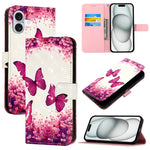 3D 繪畫橫向翻蓋皮革手機殼，適用於 iPhone 16 Pro、iPhone 16 Plus、iPhone 16、iPhone 15 Pro Max、iPhone 15 Pro、iPhone 15 Plus