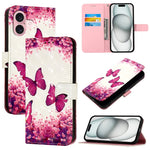 3D 繪畫橫向翻蓋皮革手機殼，適用於 iPhone 16 Pro、iPhone 16 Plus、iPhone 16、iPhone 15 Pro Max、iPhone 15 Pro、iPhone 15 Plus