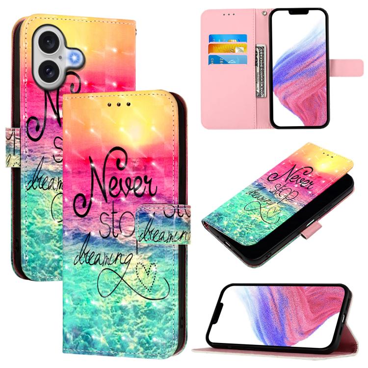 3D 繪畫橫向翻蓋皮革手機殼，適用於 iPhone 17e / 16e、iPhone 17 Pro Max、iPhone 17 Pro、iPhone 17、iPhone Air、iPhone 16 Pro Max