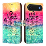 3D 繪畫橫向翻蓋皮革手機殼，適用於 iPhone 17e / 16e、iPhone 17 Pro Max、iPhone 17 Pro、iPhone 17、iPhone Air、iPhone 16 Pro Max