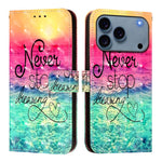 3D 繪畫橫向翻蓋皮革手機殼，適用於 iPhone 17e / 16e、iPhone 17 Pro Max、iPhone 17 Pro、iPhone 17、iPhone Air、iPhone 16 Pro Max