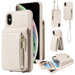 斜背掛繩拉鍊錢包皮革手機殼，適用於 iPhone XS Max、iPhone 7 Plus / 8 Plus