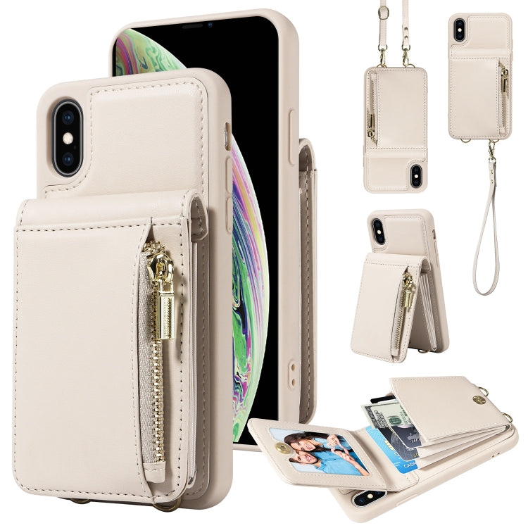 斜背掛繩拉鍊錢包皮革手機殼，適用於 iPhone XS Max、iPhone 7 Plus / 8 Plus