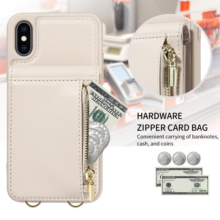斜背掛繩拉鍊錢包皮革手機殼，適用於 iPhone XS Max、iPhone 7 Plus / 8 Plus