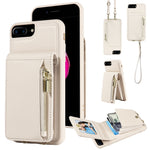 斜背掛繩拉鍊錢包皮革手機殼，適用於 iPhone XS Max、iPhone 7 Plus / 8 Plus