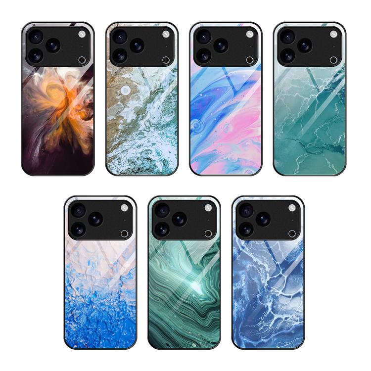 大理石紋玻璃保護手機殼，適用於 iPhone 17 Pro Max、iPhone 17 Pro、iPhone 17、iPhone Air、iPhone 15 Pro Max、iPhone 15 Pro