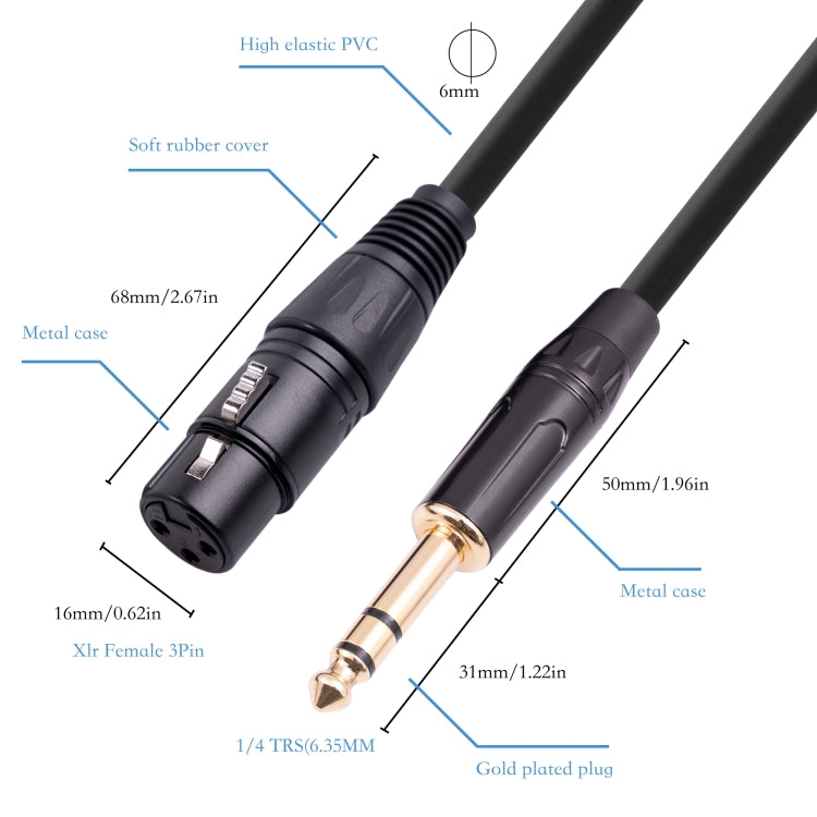 6.35mm 1/4 TRS 公頭轉 XLR 3 針母頭麥克風線，1m、1.8m、3m、5m、10m