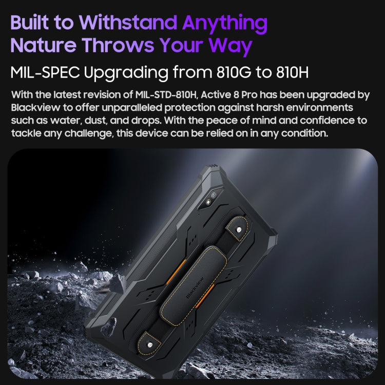 Blackview Active 8 Pro 4G 防摔平板，10.36 吋 8GB+256GB Android 14 MT6789 八核心，支援雙 SIM，全球版含 Google Play，歐規插頭，Active 8 Pro