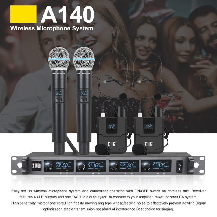 XTUGA A140-B 無線麥克風系統 4個身體包 頭戴式領夾麥克風，A140-B