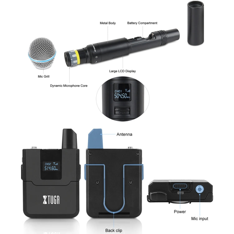XTUGA A140-B 無線麥克風系統 4個身體包 頭戴式領夾麥克風，A140-B