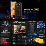 Ulefone Armor X13，IP68/IP69K 堅固型手機，6.52 吋 Android 15 MediaTek Helio G36 八核心，網絡：4G，NFC，OTG，6GB+64GB