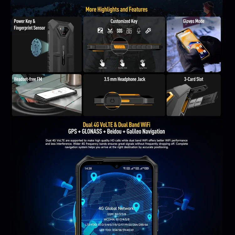 Ulefone Armor X13，IP68/IP69K 堅固型手機，6.52 吋 Android 15 MediaTek Helio G36 八核心，網絡：4G，NFC，OTG，6GB+64GB