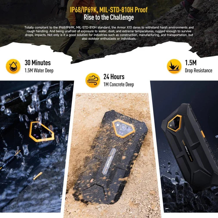 Ulefone Armor X13，IP68/IP69K 堅固型手機，6.52 吋 Android 15 MediaTek Helio G36 八核心，網絡：4G，NFC，OTG，6GB+64GB
