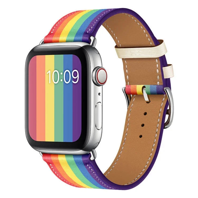 彩虹皮革錶帶，適用於 Apple Watch Series 7 41mm / 6 & SE & 5 & 4 40mm / 3 & 2 & 1 38mm，Apple Watch Series 7 45mm / 6 & SE & 5 & 4 44mm / 3 & 2 & 1 42mm