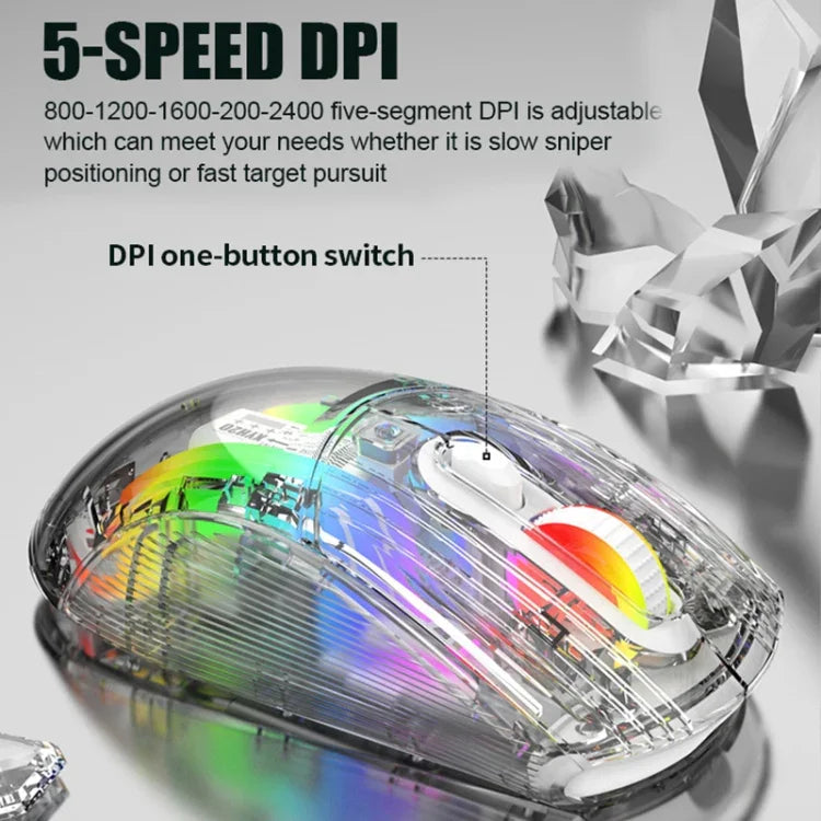 XUNFOX XYH20RGB 2.4G + 藍牙 + 有線透明 2400DPI RGB 燈光遊戲滑鼠，2.4G + 藍牙 + 有線