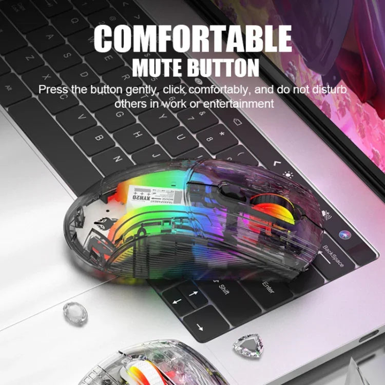 XUNFOX XYH20RGB 2.4G + 藍牙 + 有線透明 2400DPI RGB 燈光遊戲滑鼠，2.4G + 藍牙 + 有線