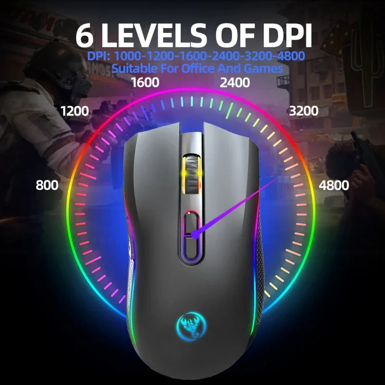 HXSJ T69 4800DPI RGB 2.4GHz 無線滑鼠，T69