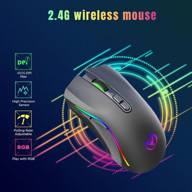 HXSJ T69 4800DPI RGB 2.4GHz 無線滑鼠，T69